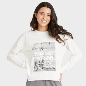 Grayson Threads Woodstock Make Love Not War Raw Hem Sweatshirt Small